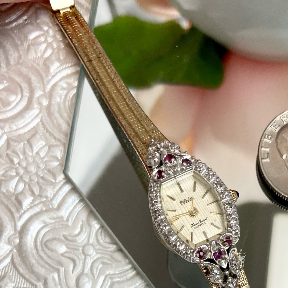 Vintage Lucien Piccard Diamond & Ruby Accented Bezel Dainty Cocktail Watch - Picture 13 of 16